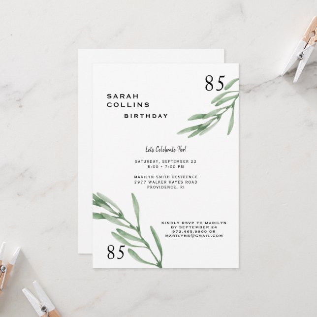 Simple 85e anniversaire Invitation de fête (Devant/Arrière en situation)