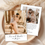 Simple Amour et Merci Script Heart Photo Mariage<br><div class="desc">Minimaliste moderne Elegant Love et Merci Script 2 Mariage photo Carte de remerciements. Élégant modèle simple mariage avec une photo sur le devant et une photo sur le dos. Avec le texte "Amour et merci" dans une courbe lettrée à la main police de queue de swash calligraphie ou typographie script,...</div>