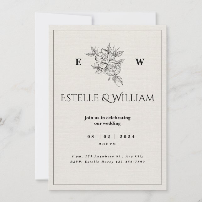 Simple and Affordable Rustic Wedding Invitations (Devant)