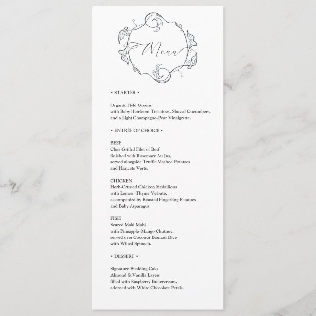 Simple and Elegant Minimalist Wedding Dinner Menu (Devant)