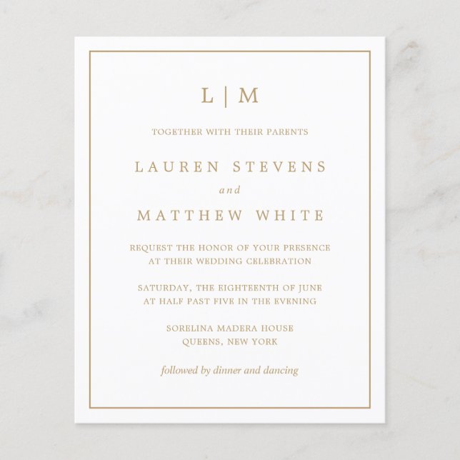 Simple Antique Monogramme Budget Mariage Invitatio (Devant)