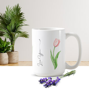 Simple Aquarelle Tulip Floral Monogramme Café Mug