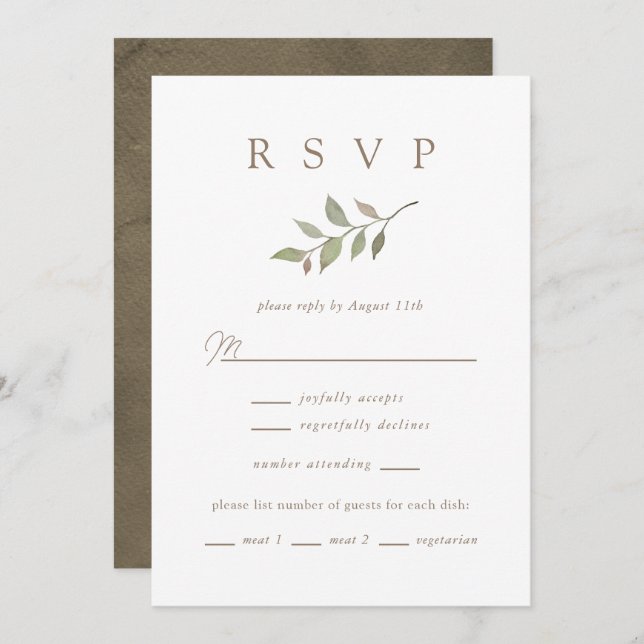 Simple automne verdure Élégant Script Wedding RSVP (Devant / Derrière)