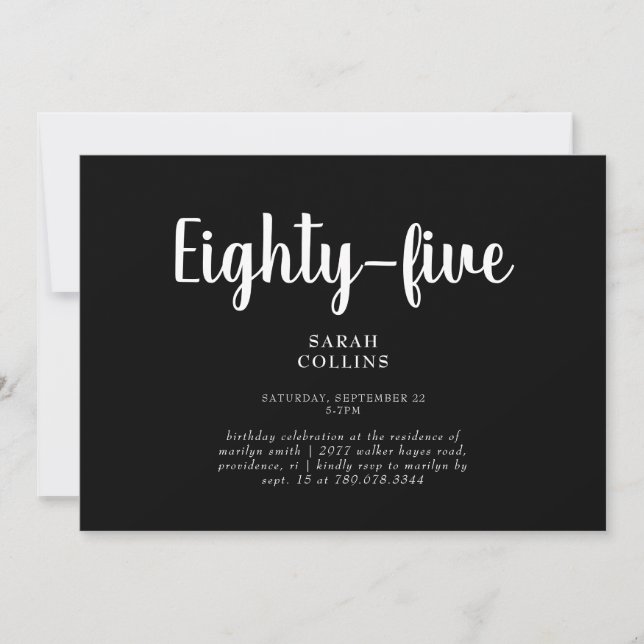 Simple B/W 85th Birthday Party Invitation (Devant)