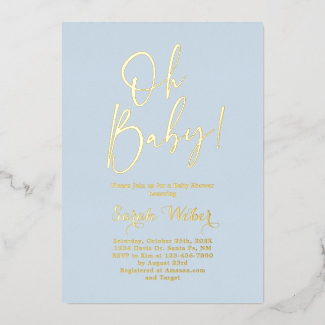 Simple Baby shower Boy Real Foil Invitation (Recto)
