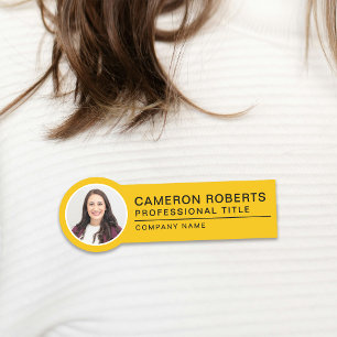 Simple Badge Magnétique Jaune de Photo de Nom d'Em