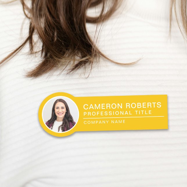 Simple Badge Magnétique Jaune de Photo et Nom d'Em (Créateur téléchargé)