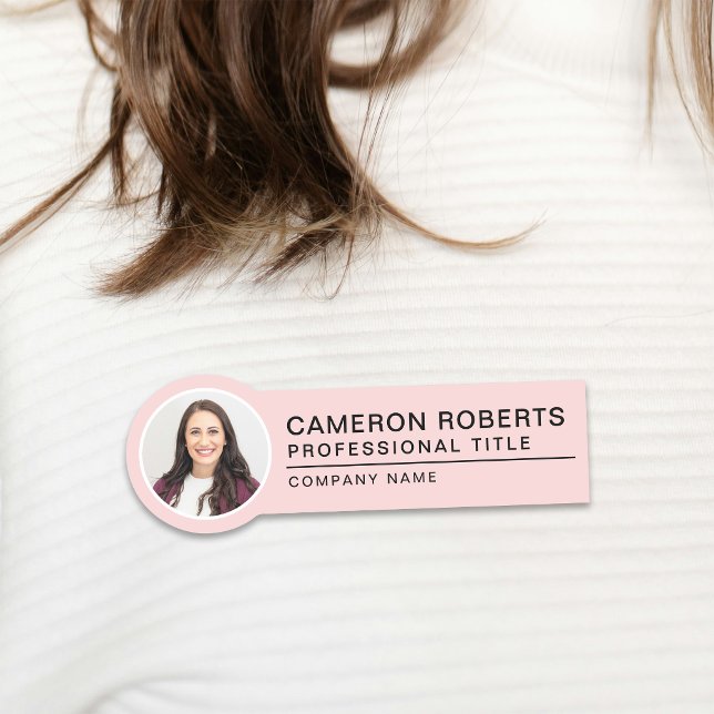 Simple Badge Magnétique Rose Pâle de Photo et Nom  (Créateur téléchargé)