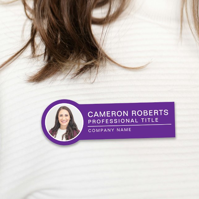 Simple Badge Magnétique Violet de Photo et Nom d'E (Créateur téléchargé)