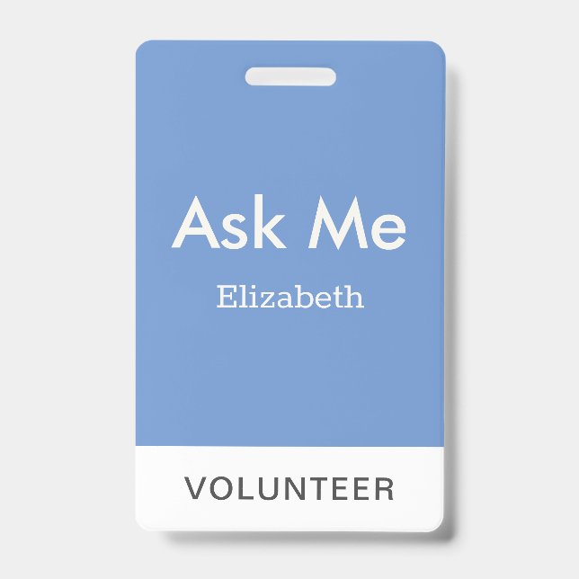 Simple Badge Personnalisé Bleu Bénévole Demandez-M (Avant)