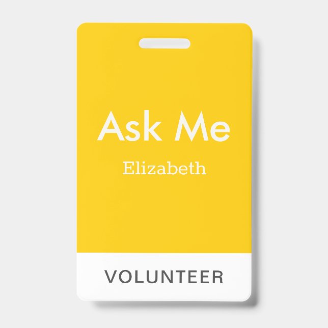 Simple Badge Personnalisé Jaune Demandez-moi Bénév (Avant)