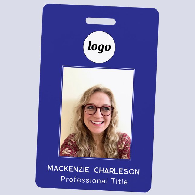 Simple badge photo d'identité professionnelle bleu (Simple logo with custom text business branding promotional photo id name badge or tag)