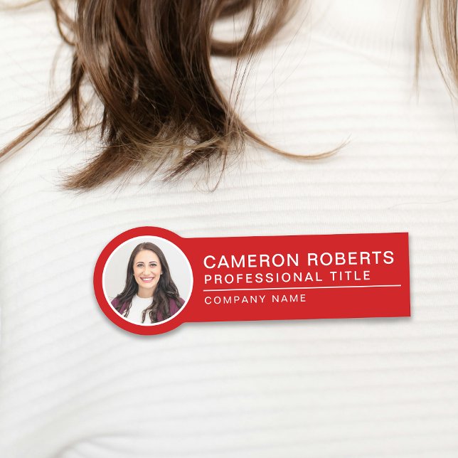 Simple Badge Photo Nom Magnetique Rouge Employé (Créateur téléchargé)