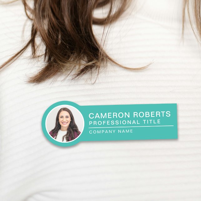 Simple Badge Photo Nom Magnetique Turquoise (Créateur téléchargé)