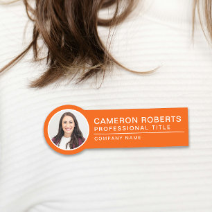 Simple Badge Photo Nominatif Magnétique Orange