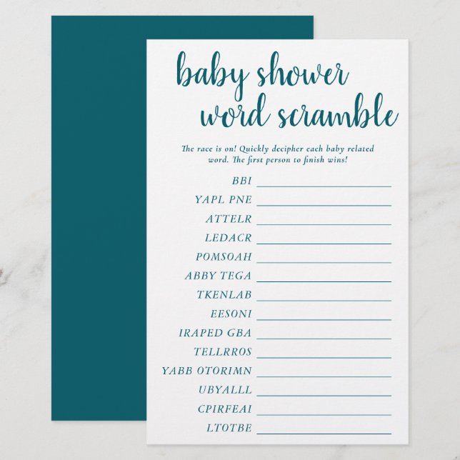 Simple Bébé Mot Scramble | Carte de jeu Aqua Turqu (Devant / Derrière)