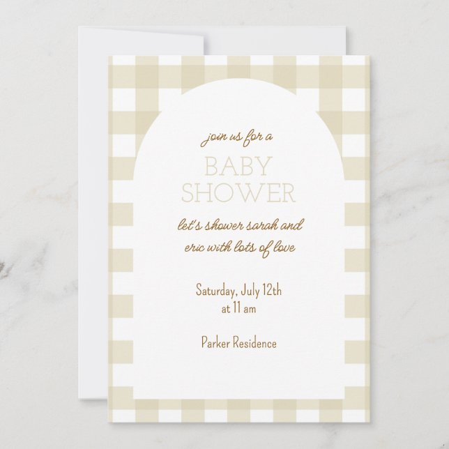 Simple Beige En vichy Baby shower Invitation (Devant)