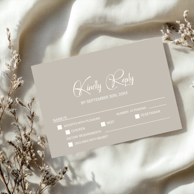 Simple Beige Wedding RSVP with Menu Options  (Créateur téléchargé)