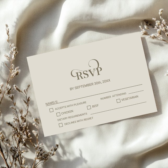 Simple Beige Wedding RSVP with Menu Options  (Créateur téléchargé)