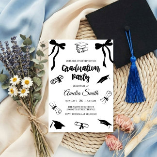 Simple  Black Bow graduation party invitation