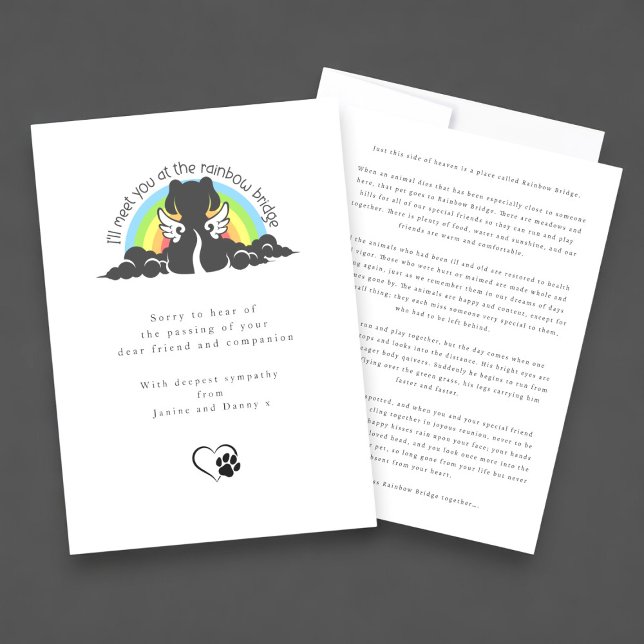 Simple Black Dog Rainbow Bridge Carte de Sympathie (a special poem or quote to the back for a added special touch)