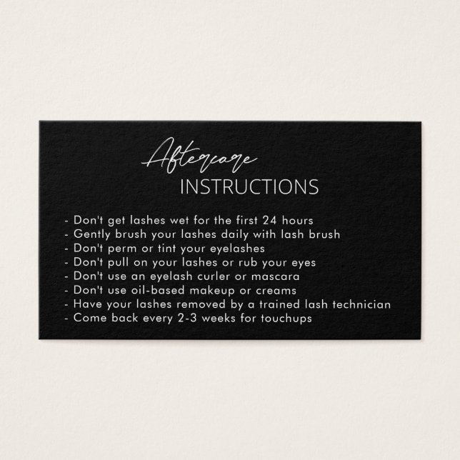 Simple Black Elegant Moderne Lashes carte de soins (Devant)