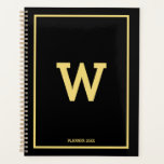 Simple Black Gold Initial Monogramme mensuel<br><div class="desc">Un design simple avec la couleur arrière - plan noire et votre monogramme initial personnalisé en or positionné au centre. Un beau design minimaliste, idéal pour tous. Un cadeau d'anniversaire idéal, un décor de fête, un décor de maison, des papeteries de bureau, un cadeau de Noël ou un cadeau pour...</div>