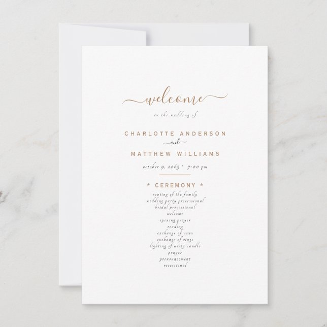 Simple Black & Gold Text Wedding Programme (Devant)
