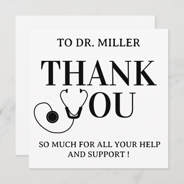 Simple Black & White  Doctor Thank You Card (Devant / Derrière)