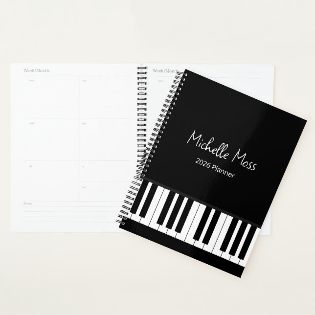 Simple Black White Piano Music Teacher  (Devant avec enveloppe)