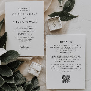 Simple Black White QR Code de mariage Invitation
