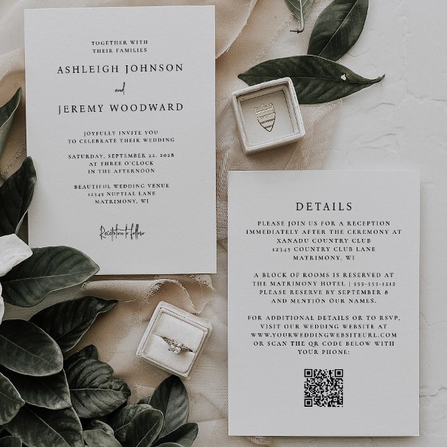 Simple Black White QR Code de mariage Invitation (Créateur téléchargé)