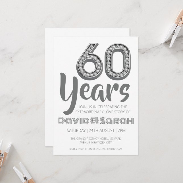 simple blanc 60e anniversaire mariage invitations (Devant/Arrière en situation)