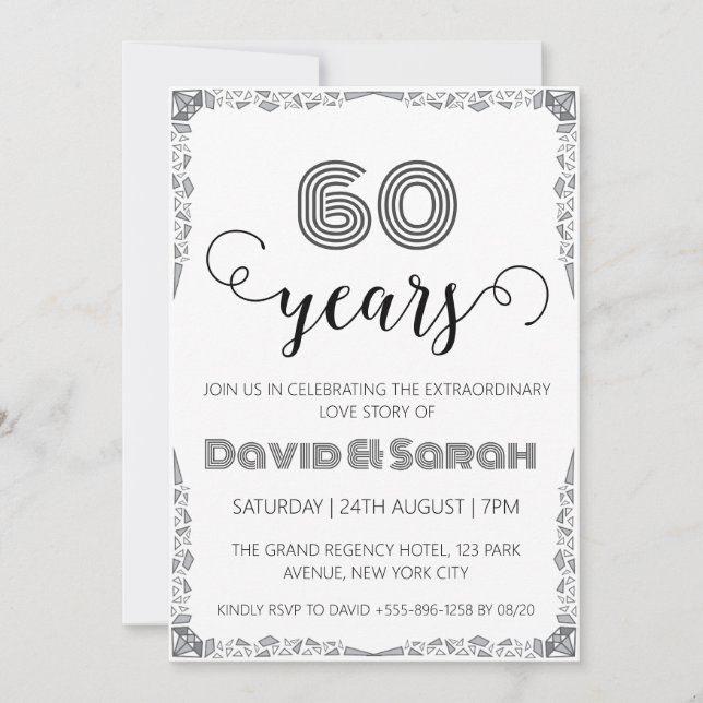 simple blanc 60e anniversaire mariage invitations (Devant)