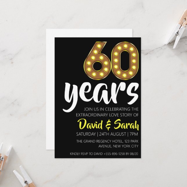simple blanc 60e anniversaire mariage invitations (Devant/Arrière en situation)