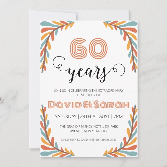 simple blanc 60e anniversaire mariage invitations (Devant)
