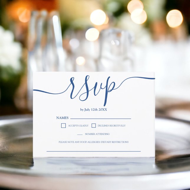 Simple bleu blanc mariage rsvp monogramme (Simple blue white wedding rsvp monogram)