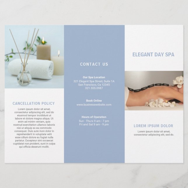 Simple Bleu clair Élégant Spa triple Brochure (Devant)