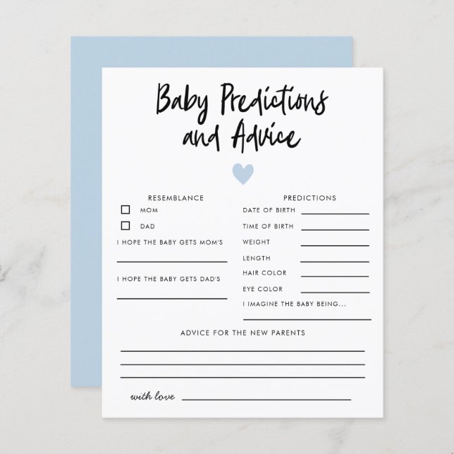 Simple Bleu Coeur Bébé Prédictions et conseils (Devant / Derrière)