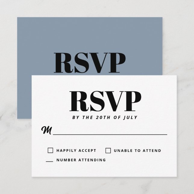 Simple Bleu Poussiéreux Moderne Minimaliste RSVP (Devant / Derrière)