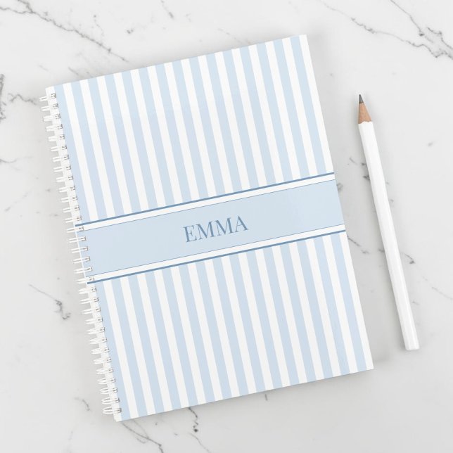 Simple Bleu Poussiéreux Prépa Rayé Nom Personnalis (Simple Dusty Blue Preppy Striped Personalized Name Planner)