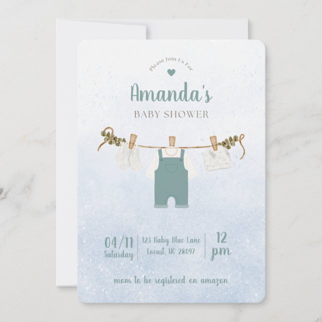 Simple Blue Baby Boy Shower Invitation (Devant)