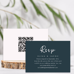 Simple Blue Blush Wedding script RSVP QR Code