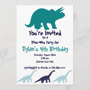 Simple Blue Dinosaur Invitations de fête d'anniver