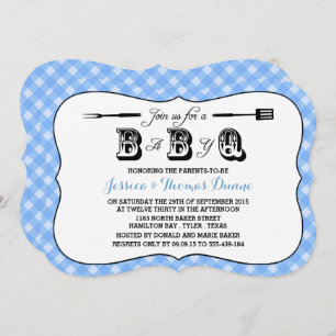 Simple Blue En vichy BBQ Baby Shower Invitations