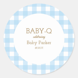 Simple Blue Gingham Baby Shower Sticker