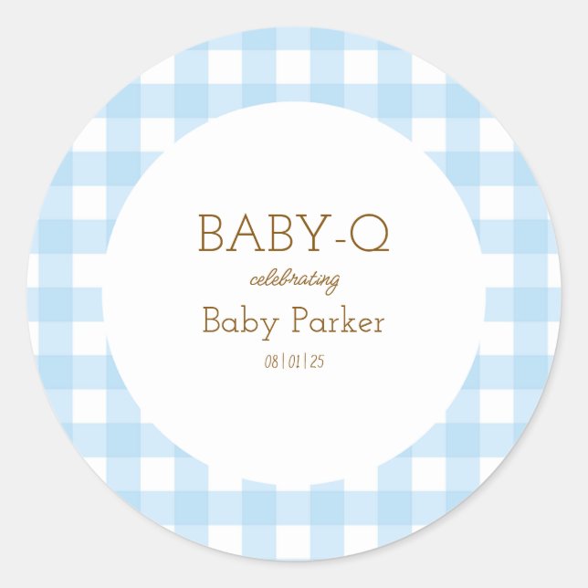 Simple Blue Gingham Baby Shower Sticker (Devant)
