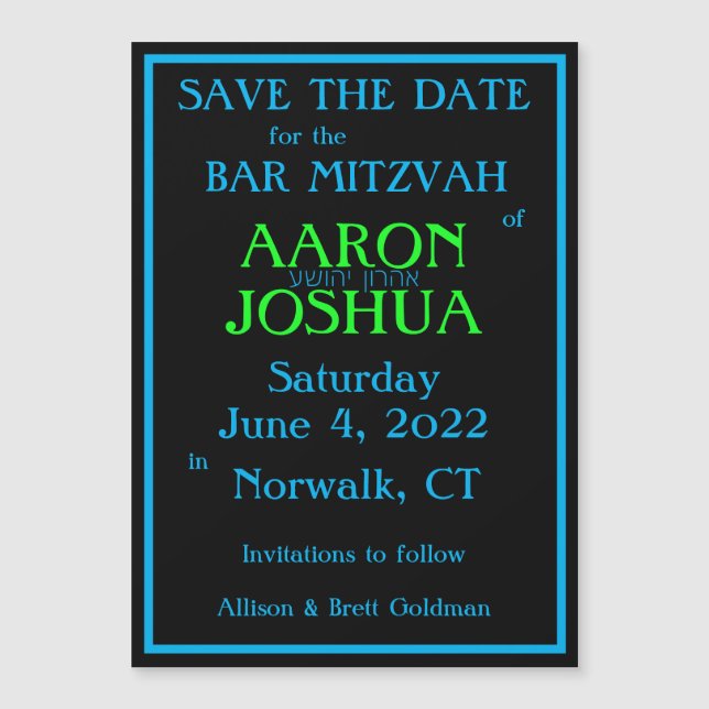 Simple Blue Neon Magnetic Save the Date Card (Devant)