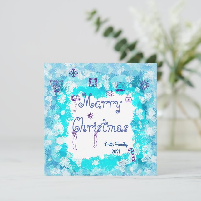 Simple Blue Snowflon Carte de Noël non photo (Debout devant)