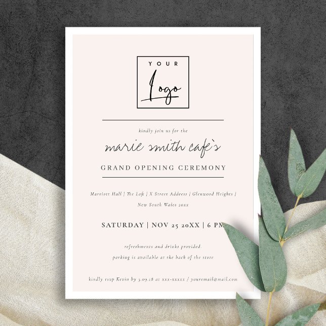 Simple Blush Logo Business Grand Invitation d'ouve (Créateur téléchargé)